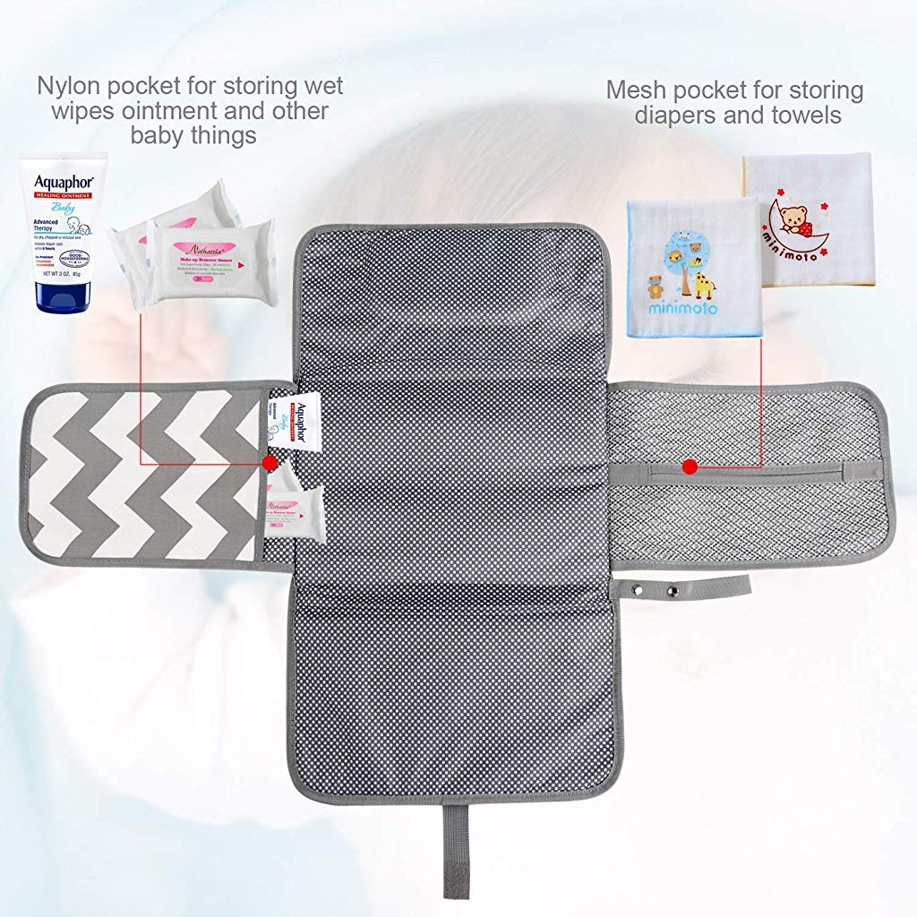 SNOWIE SOFT Baby Changing Mat, Waterproof Changing Pad with Head Cushion & Organizer Pockets, Diaper Changing Station, Foldable Baby Massage Mat for Home Travel Outside (Grey) SNOWIE SOFT Baby Changing Mat, Waterproof Changing Pad with Head Cushion & Organizer Pockets, Diaper Changing Station, Foldable Baby Massage Mat for Home Travel Outside (Grey)